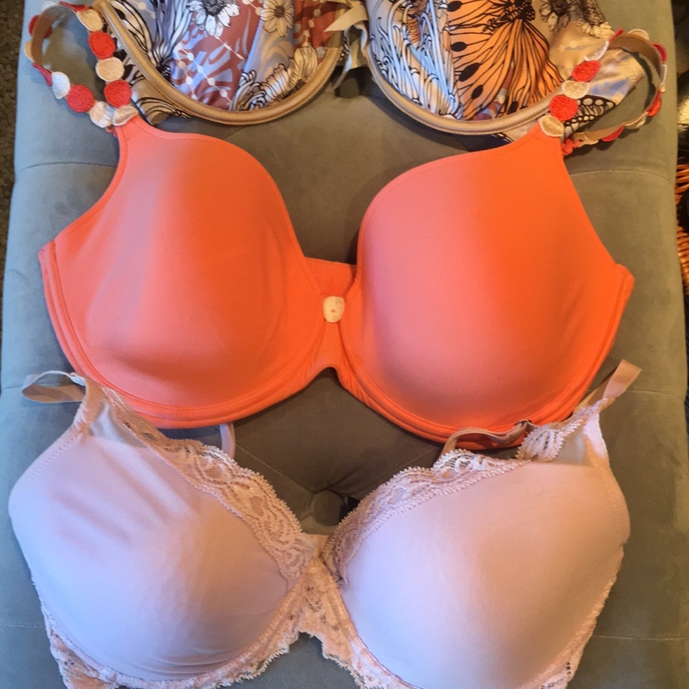 Vibrant Orange and Cream Lace Bra Set